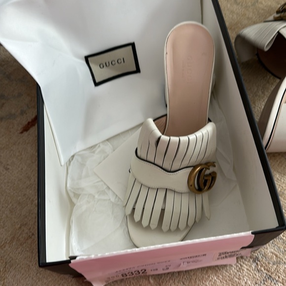 Gucci Mystic White Marmont Fringe Leather Mules size 39 - Picture 11 of 14